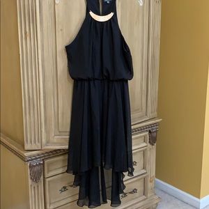 Women’s High Low Dress with gold metallic neck